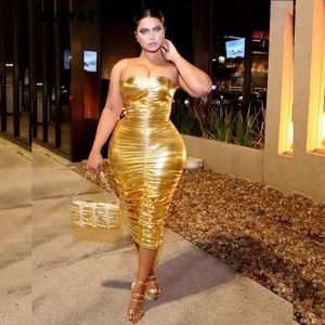 Gold strapless bodycon dress
